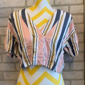 RVCA Striped V-neck Boxy Crop Cropped Beach Streetwear Pastel Short Sleeve Top